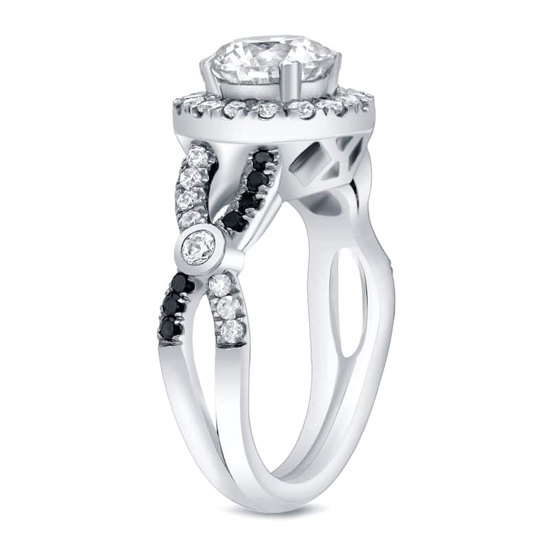 Auriya 14k Gold 1 3/5ctw Halo Black Diamond Engagement Ring