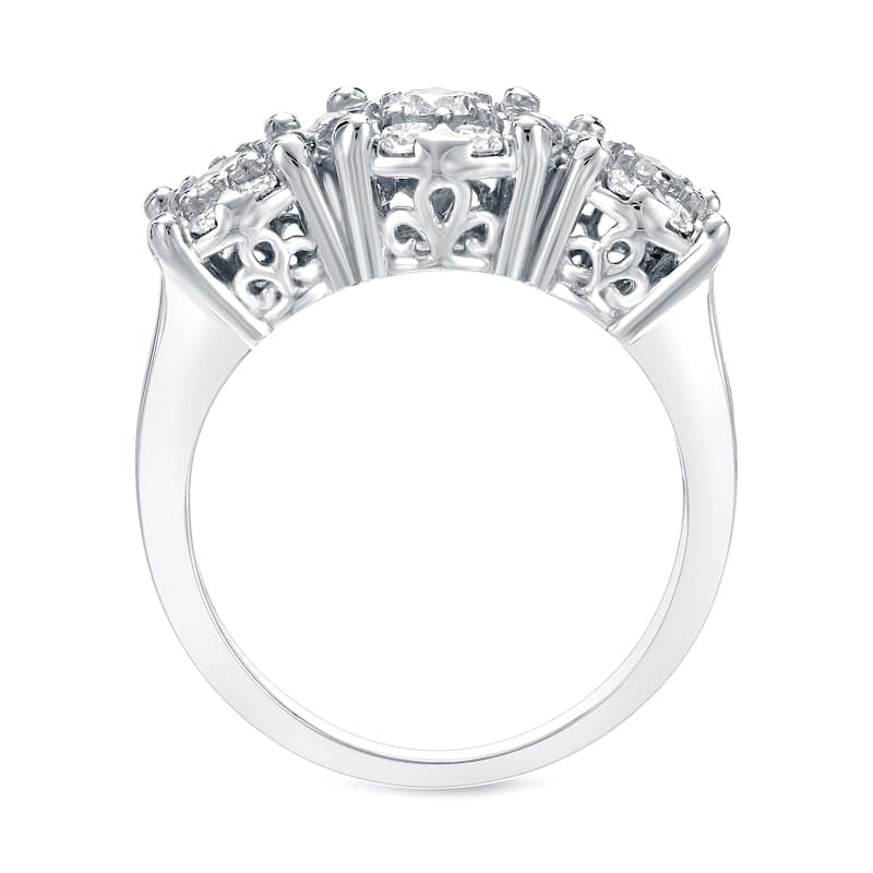 14k Gold Vintage Inspired 1ct TDW Three-Stone Diamond Halo Engagement Ring by Auriya