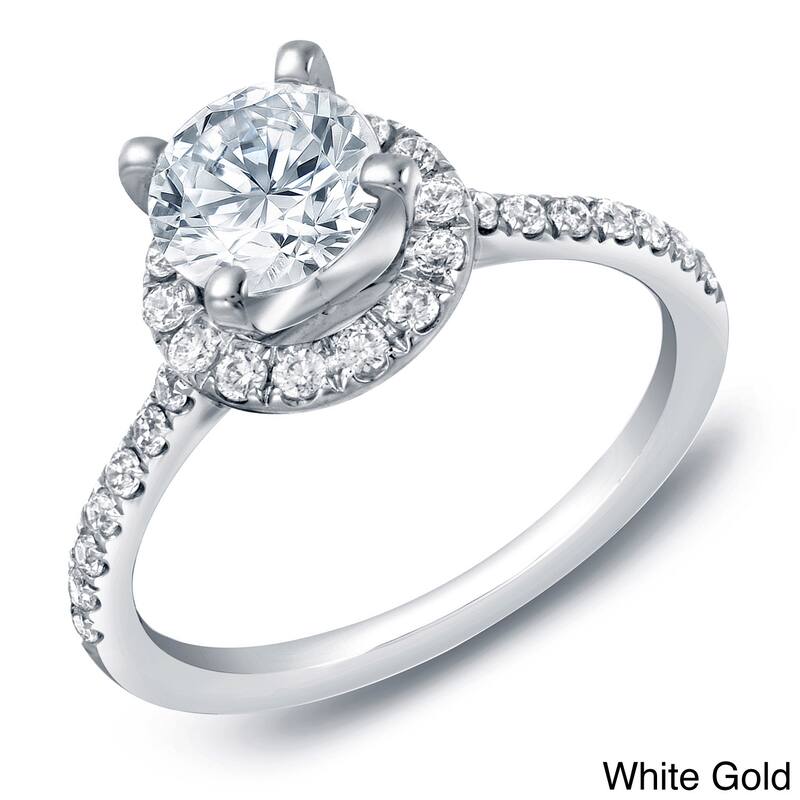 Auriya 14k Gold 1 1/2ctw Round Halo Diamond Engagement Ring Certified - White - 4