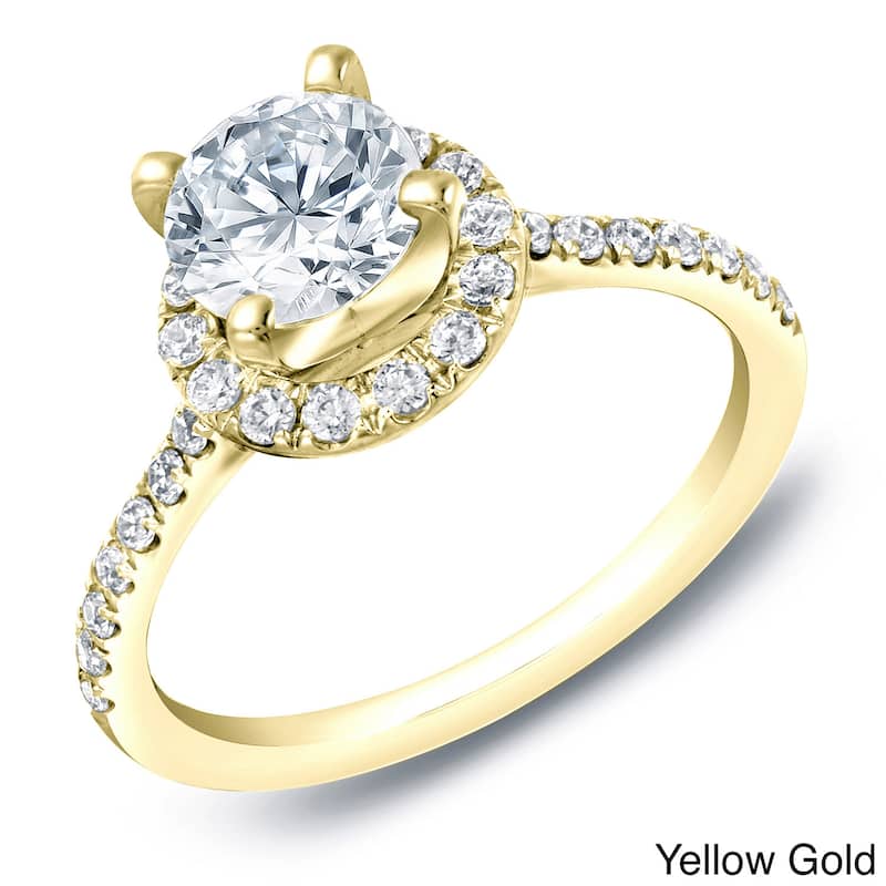 Auriya 14k Gold 1 1/2ctw Round Halo Diamond Engagement Ring Certified - Yellow - 4
