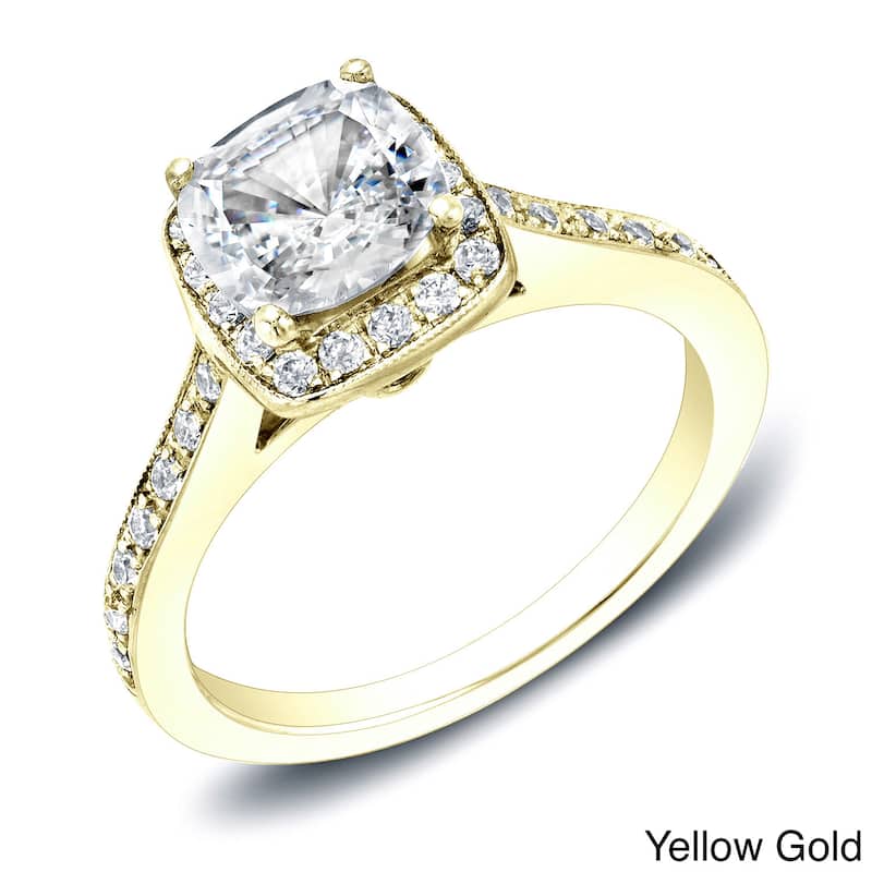 Auriya 14k Gold 2ctw Cushion-cut Halo Diamond Engagement Ring Certified - White - 9