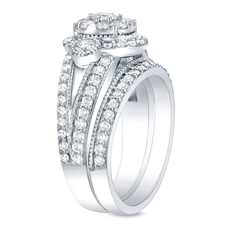 Auriya 14k Gold 1 3/4ctw Vintage Halo Diamond Engagement Ring Set