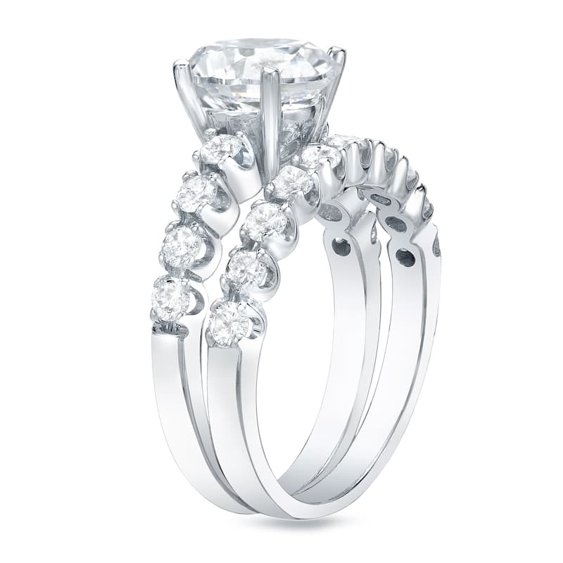 Auriya 14k Gold 2 carat TW Classic Side-stone Round Diamond Engagement Ring Set