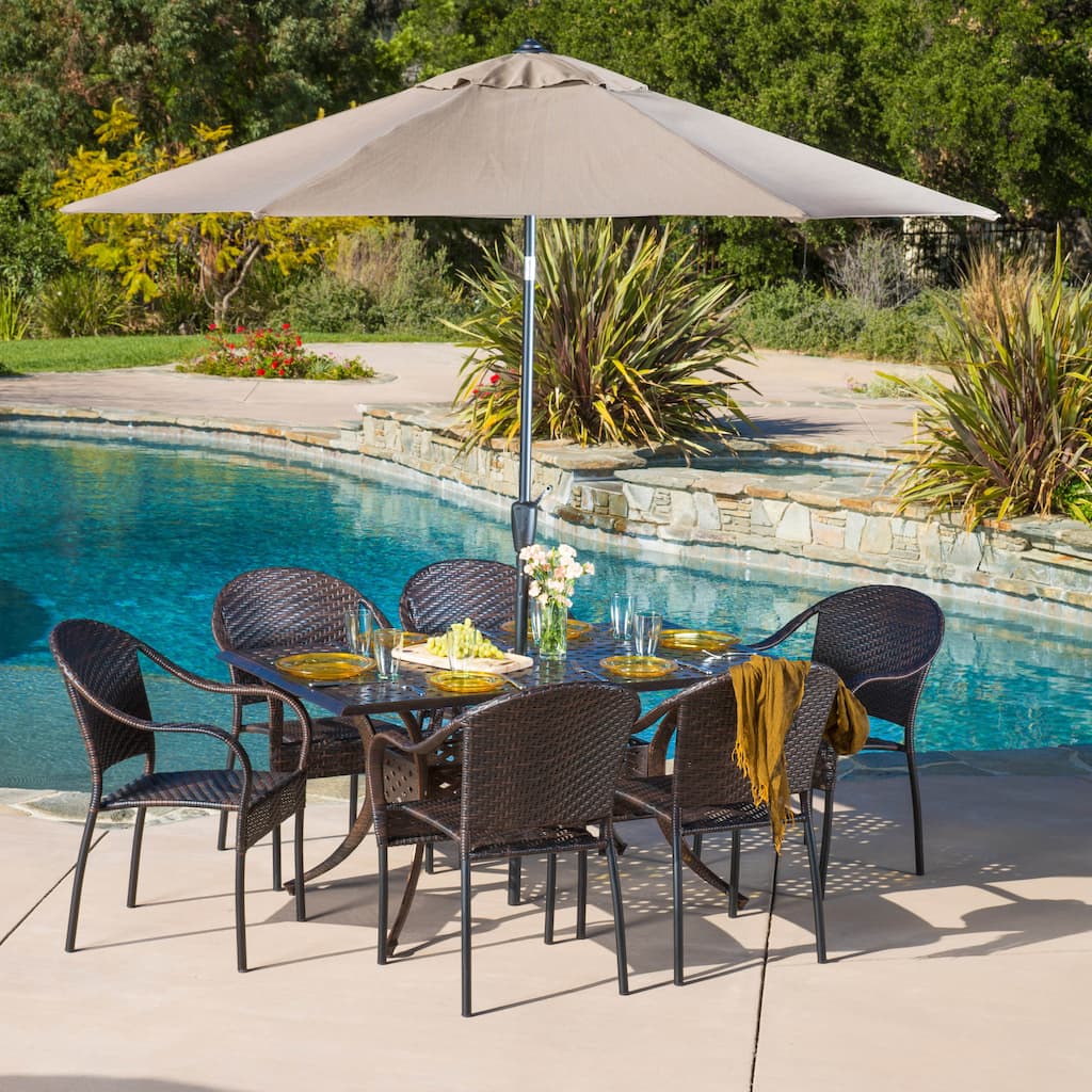 Sunset Rectangular Outdoor Cast and Wicker 7-piece Set by Christopher Knight Home