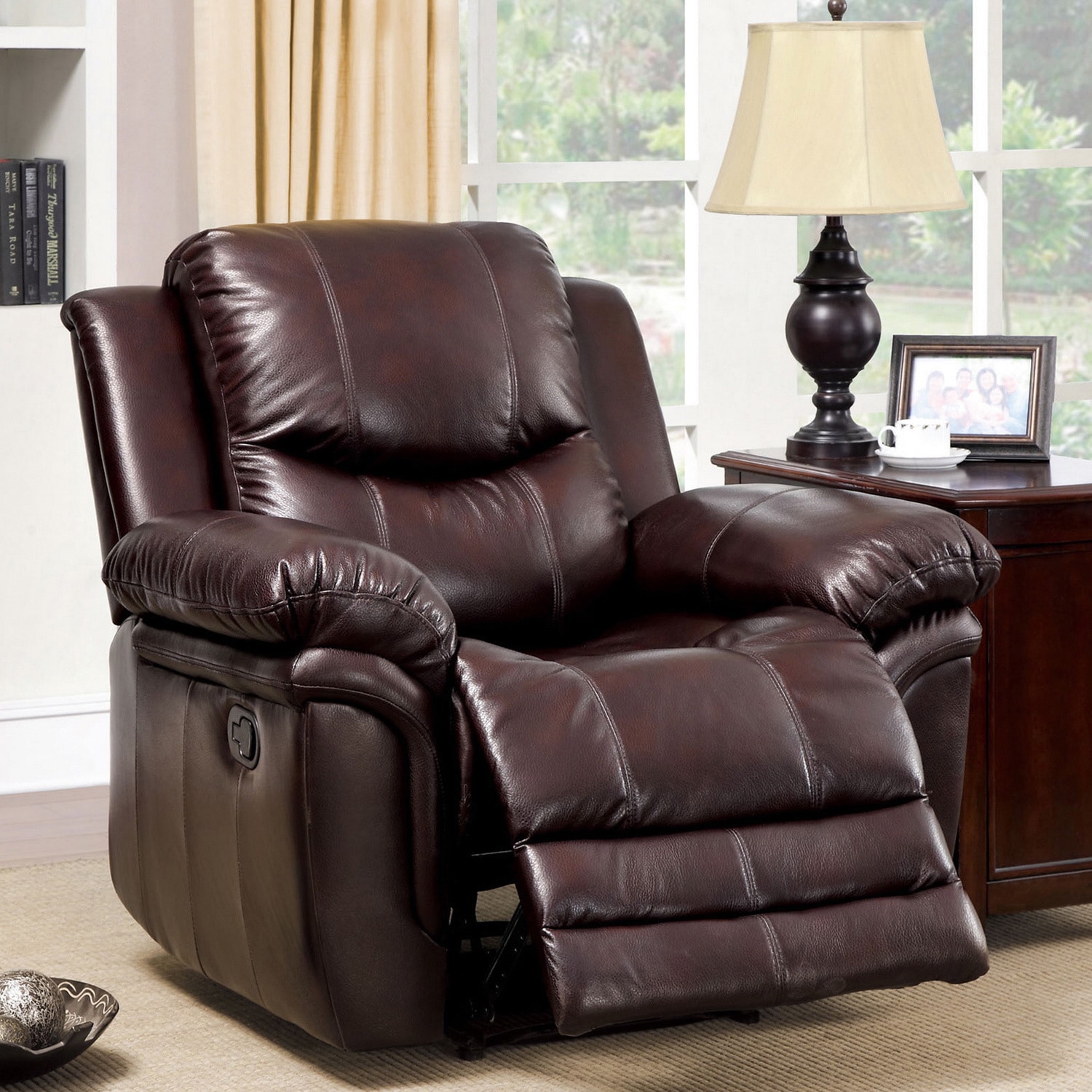 Furniture Of America Carlisel Brown Leather like Fabric Recliner