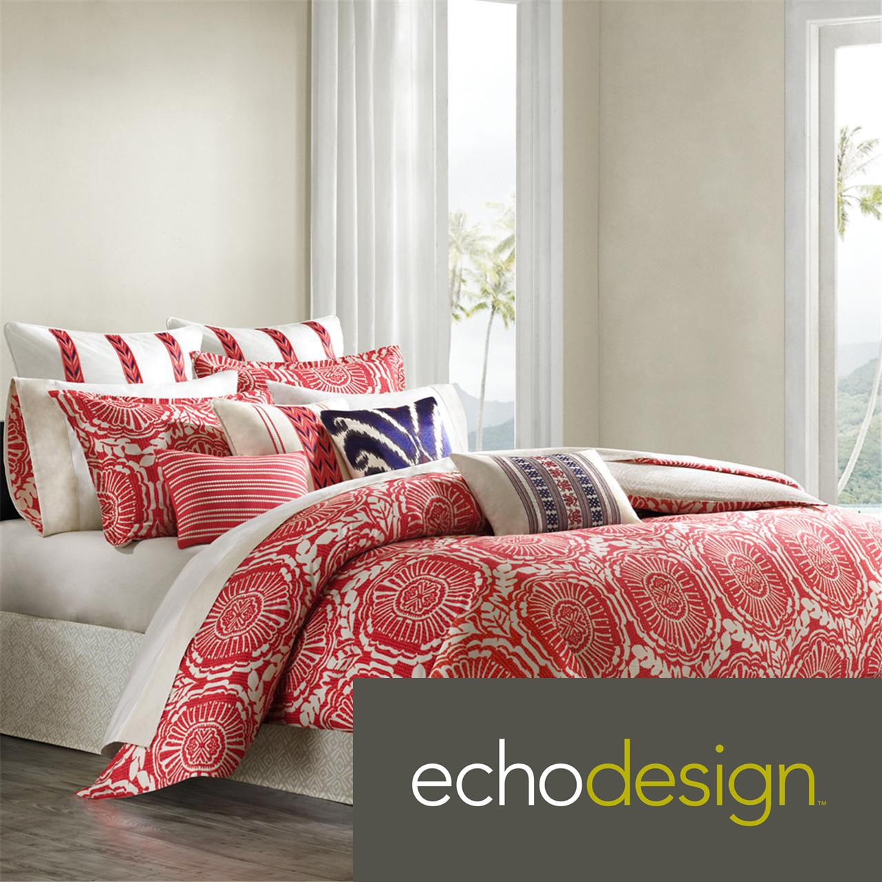 Echo Echo Cozumel 4 piece Comforter Set With Optional Euro Sham Separate Red Size Twin