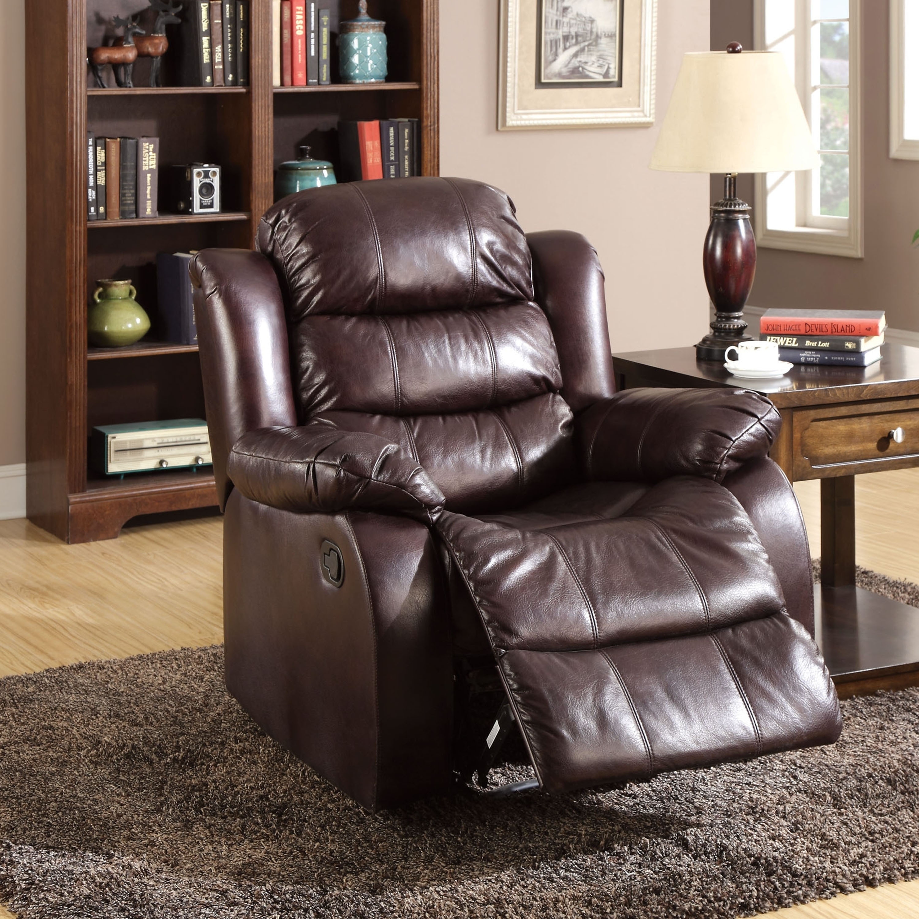 Furniture Of America Berkshield Dark Brown Leather like Fabric Recliner