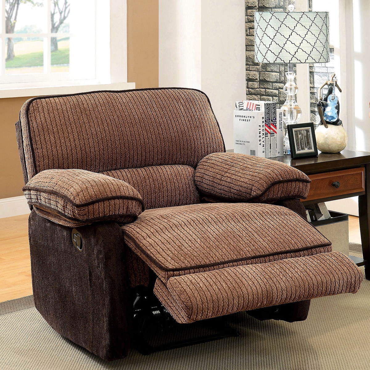 Furniture Of America Hazel Mocha dark Brown Two tone Chenille Fabric Recliner