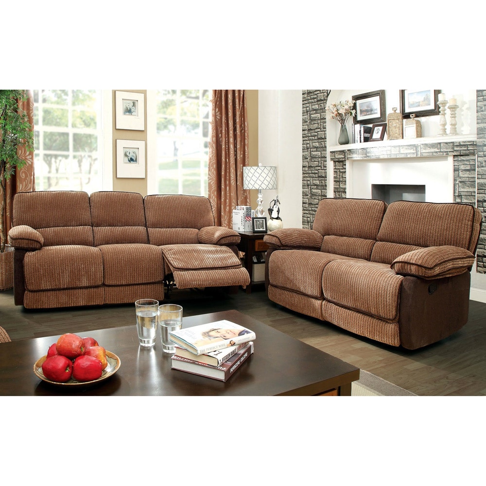 Furniture Of America Hazel Mocha dark Brown 2 piece Chenille Fabric Reclining Sofa Set