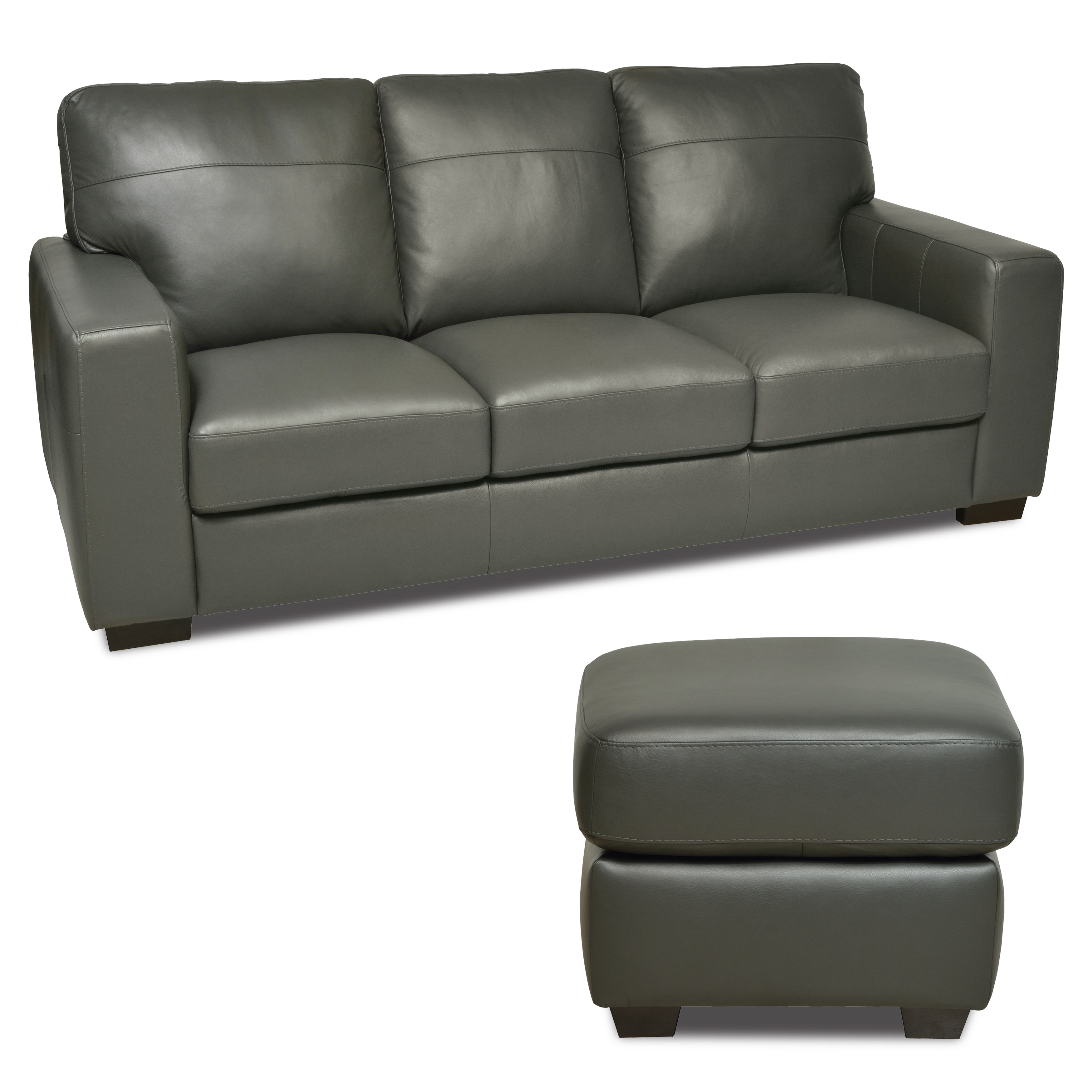 Grey Italian Leather Sofa And Ottoman Set