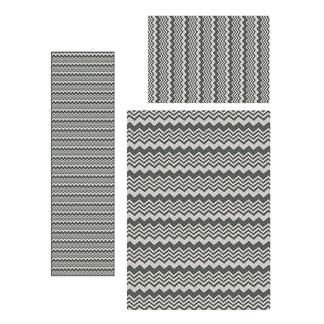 Ashley Grey/ Silver Chevron 3 piece Area Rug Set