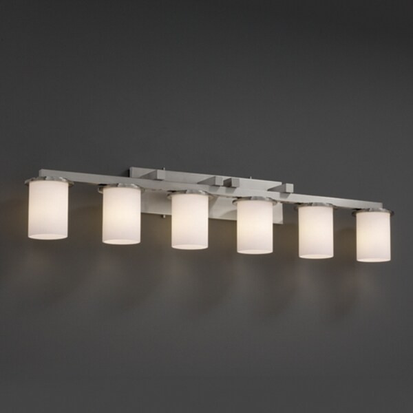 Justice Design Group Fusion Dakota 6 Light Brushed Nickel Bath Justice Design Group Fusion Dakota 6 Light Brushed Nickel Bath Bar Opal Cylinder