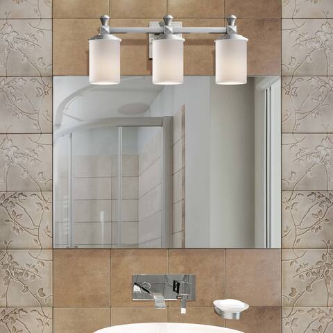 Justice Design Fusion Deco 3-light Brushed Nickel Bath Bar, Opal Cylinder - Flat Rim Shade