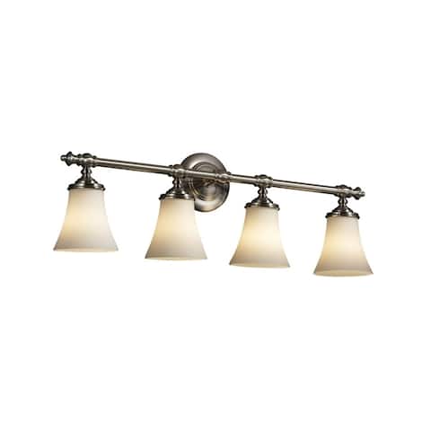 Justice Design Fusion Tradition 4-light Brushed Nickel Bath Bar, Opal Round Flared Shade