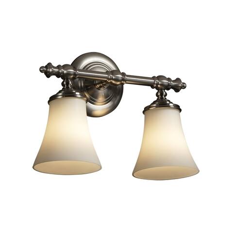 Justice Design Fusion Tradition 2-light Brushed Nickel Bath Bar, Opal Round Flared Shade
