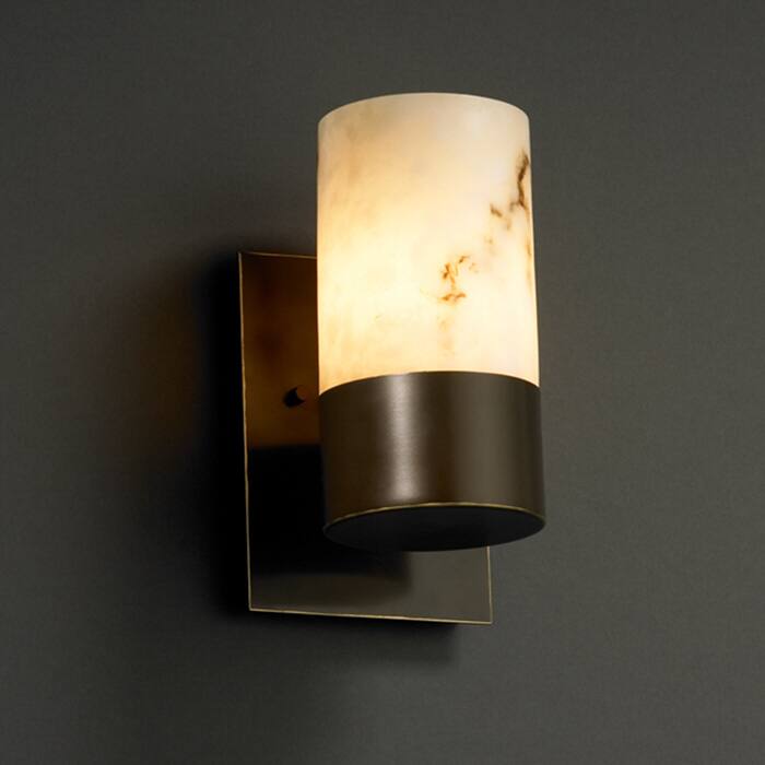 Justice Design LumenAria Dakota 1-uplight Dark Bronze Wall Sconce, Faux Alabaster Cylinder - Flat Rim Shade