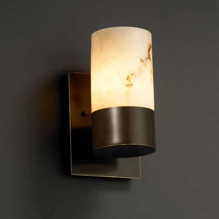 Justice Design LumenAria Dakota 1-uplight Dark Bronze Wall Sconce, Faux Alabaster Cylinder - Flat Rim Shade