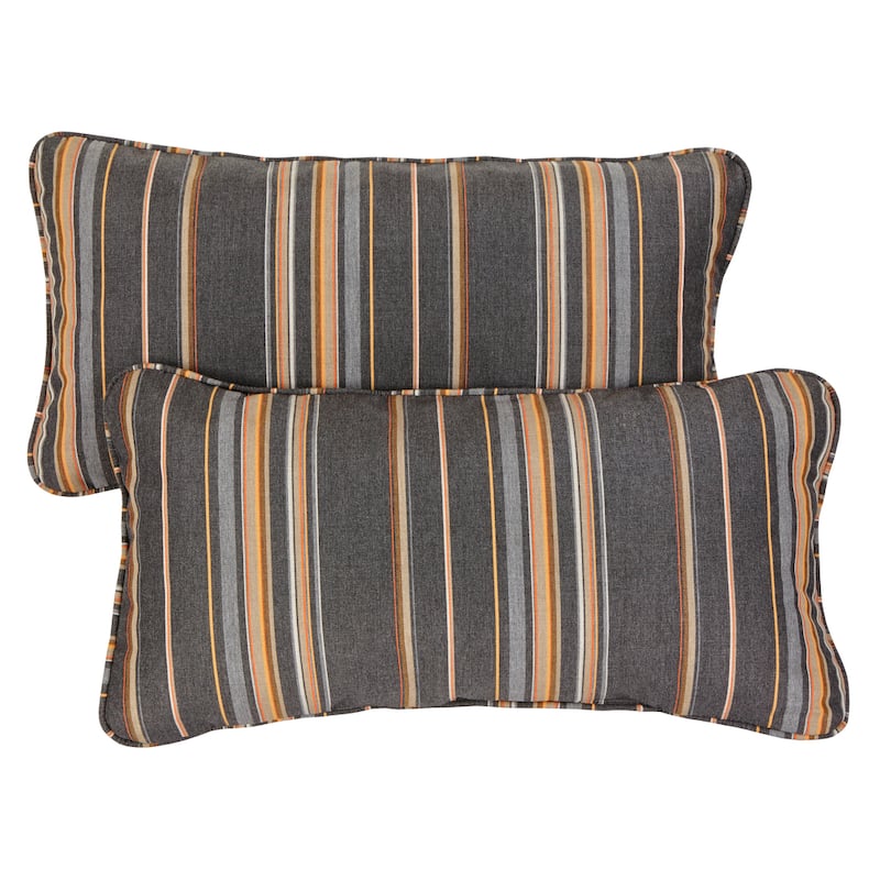 Grey/ Orange Stripe Corded 12 x 24 inch Indoor/ Outdoor Lumbar Pillows with Sunbrella Fabric (Set of