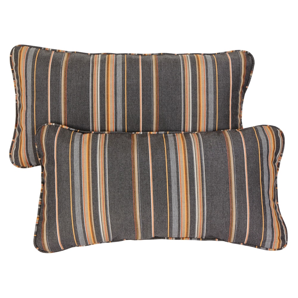 Grey/ Orange Stripe Corded 12 x 24 inch Indoor/ Outdoor Lumbar Pillows with Sunbrella Fabric (Set of