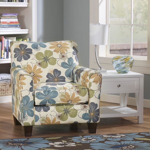 Signature Design by Ashley Kylee Spa Blue Floral Print Accent Chair ...