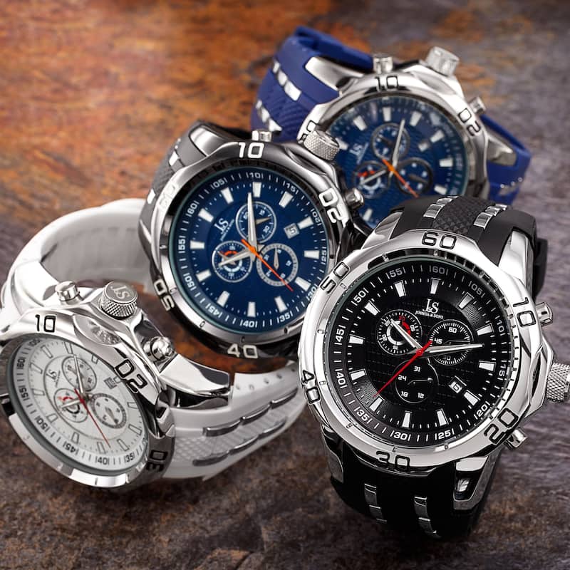 Joshua & Sons Bold Swiss Quartz Chronograph Date Silicone Strap Watch