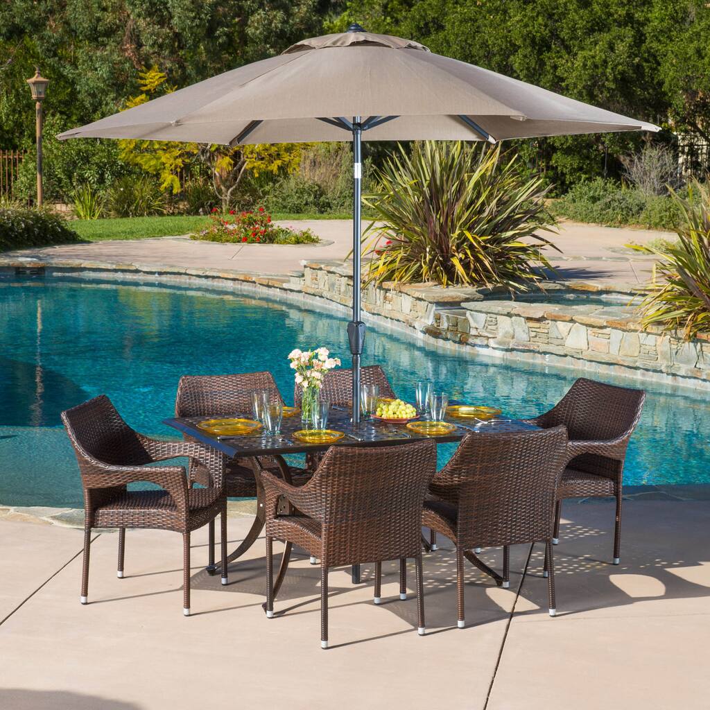 Cliff Rectangular Outdoor Cast and Wicker 7-piece Set by Christopher Knight Home