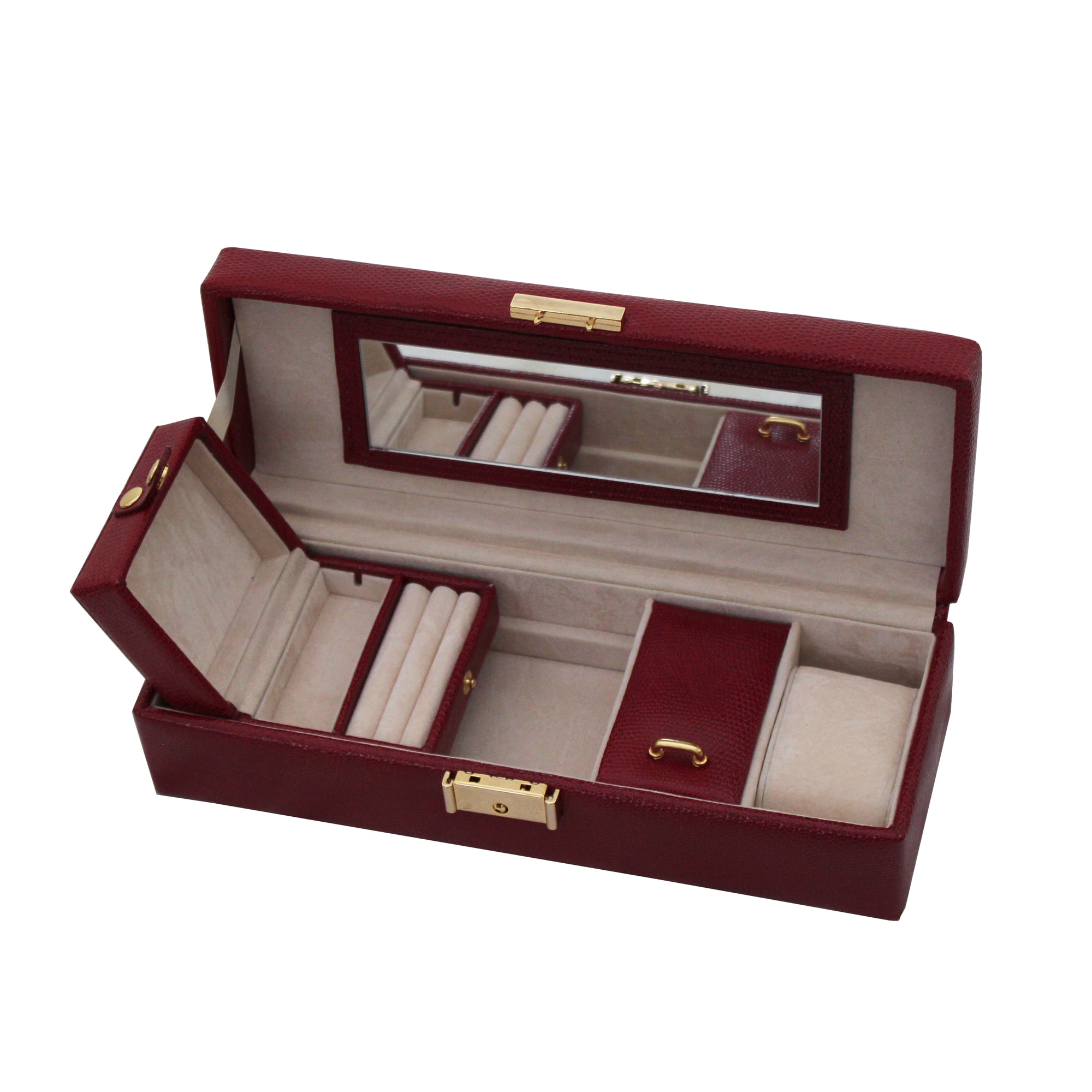 Medium Red Leather Travel Jewelry Case