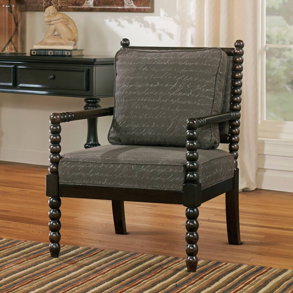 Milari Grey Linen Script Print Accent Chair
