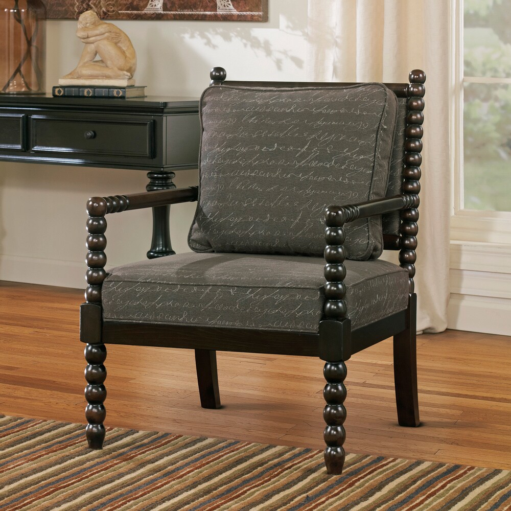 Shop Milari Grey Linen Script Print Accent Chair - Overstock - 8896203