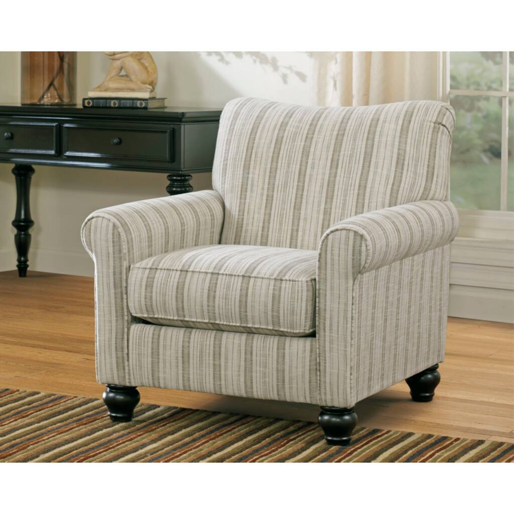 Milari Linen Off-White Striped Accent Chair