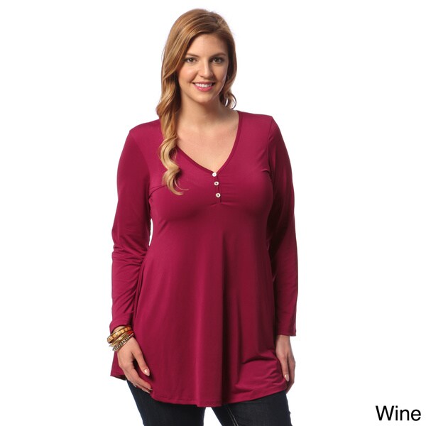 Shop 24/7 Comfort Apparel Women's Plus-size Three-button Henley Tunic ...