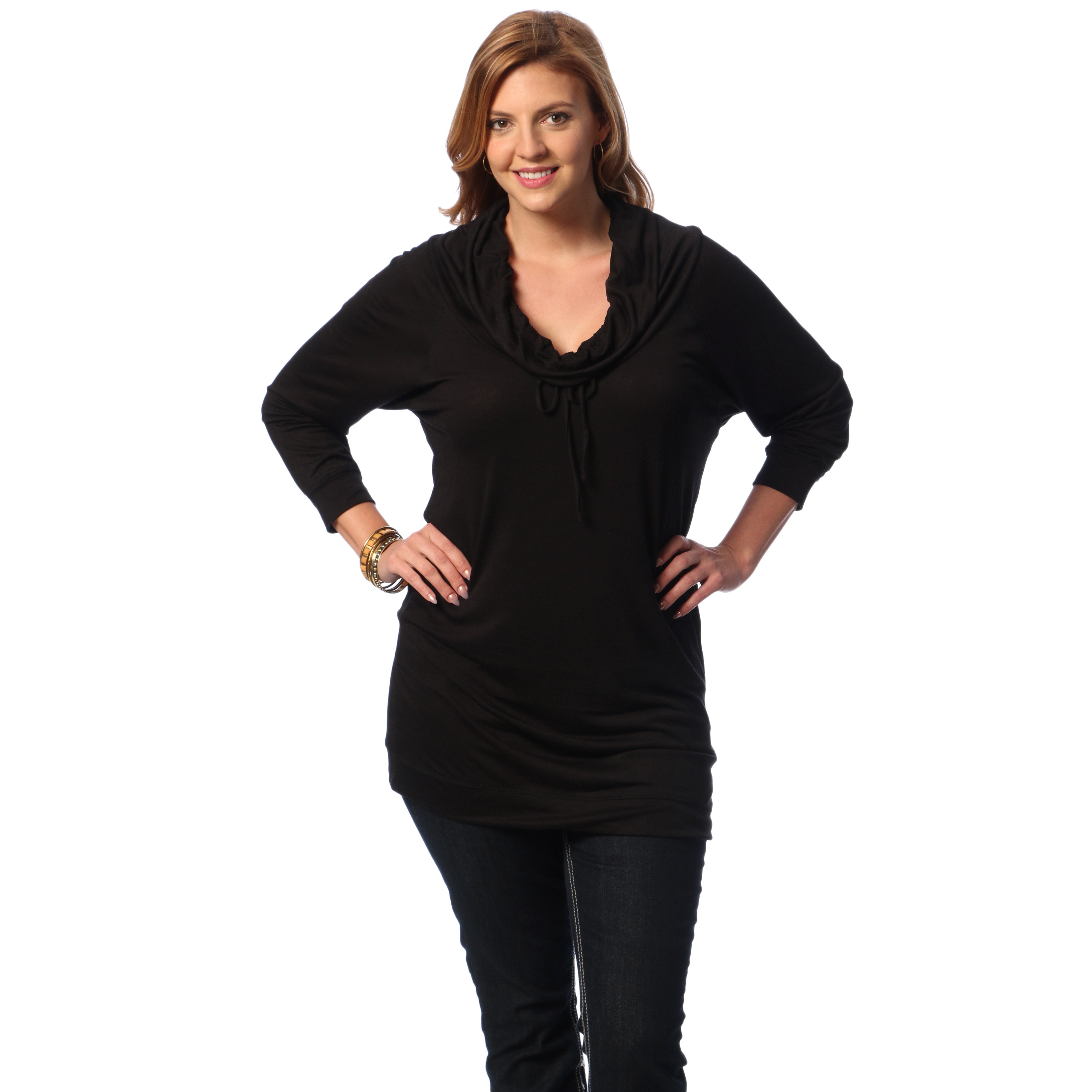 24/7 Comfort Apparel 24/7 Comfort Apparel Womens Plus Size Black Dolman Sleeve Tunic Black Size 1X (14W  16W)