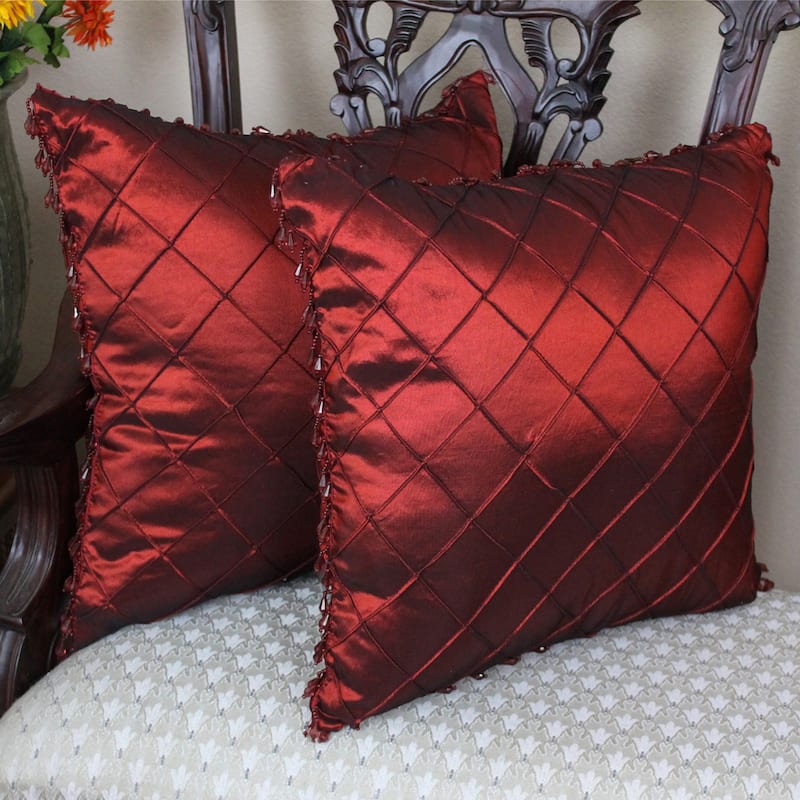 Blazing Needles 18-inch Beaded Satin Sheen Polyester Square Throw Pillows (Set of 2) - Red