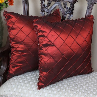 Blazing Needles 18-inch Beaded Satin Sheen Polyester Square Throw Pillows (Set of 2)