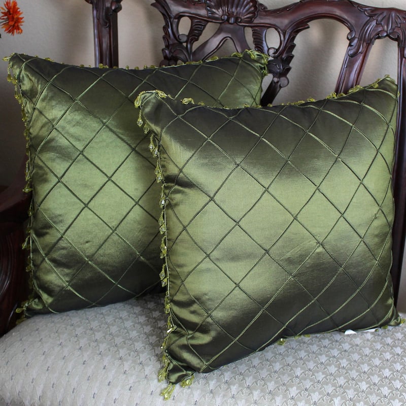 Blazing Needles 18-inch Beaded Satin Sheen Polyester Square Throw Pillows (Set of 2) - Green