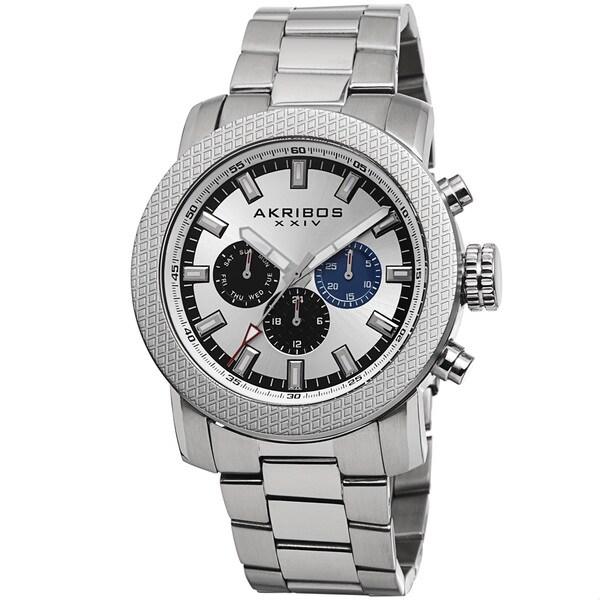 Akribos XXIV Men's Swiss Quartz Multifunction Stainless Steel Silver-Tone Bracelet Watch. Opens flyout.