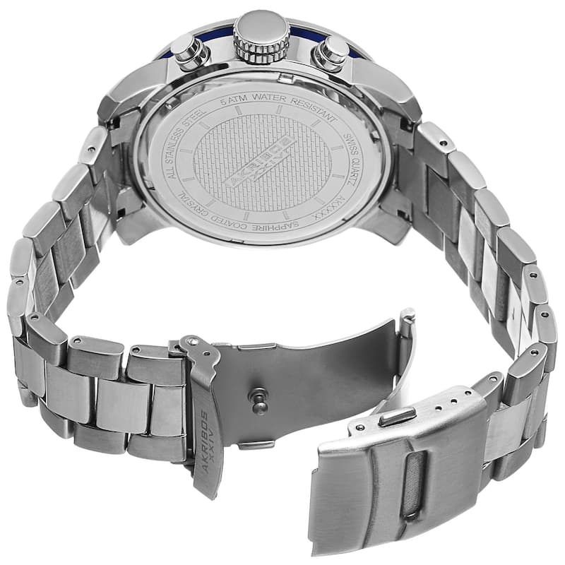 Akribos XXIV Men's Swiss Quartz Multifunction Stainless Steel Silver-Tone Bracelet Watch