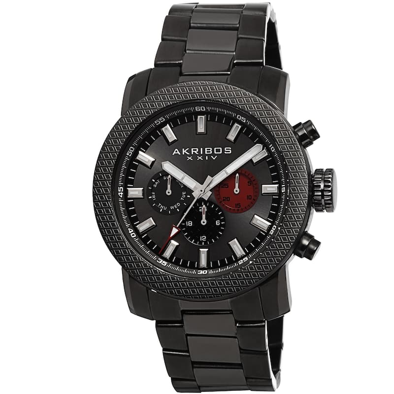 Akribos XXIV Men's Swiss Quartz Multifunction Stainless Steel Gun Bracelet Watch