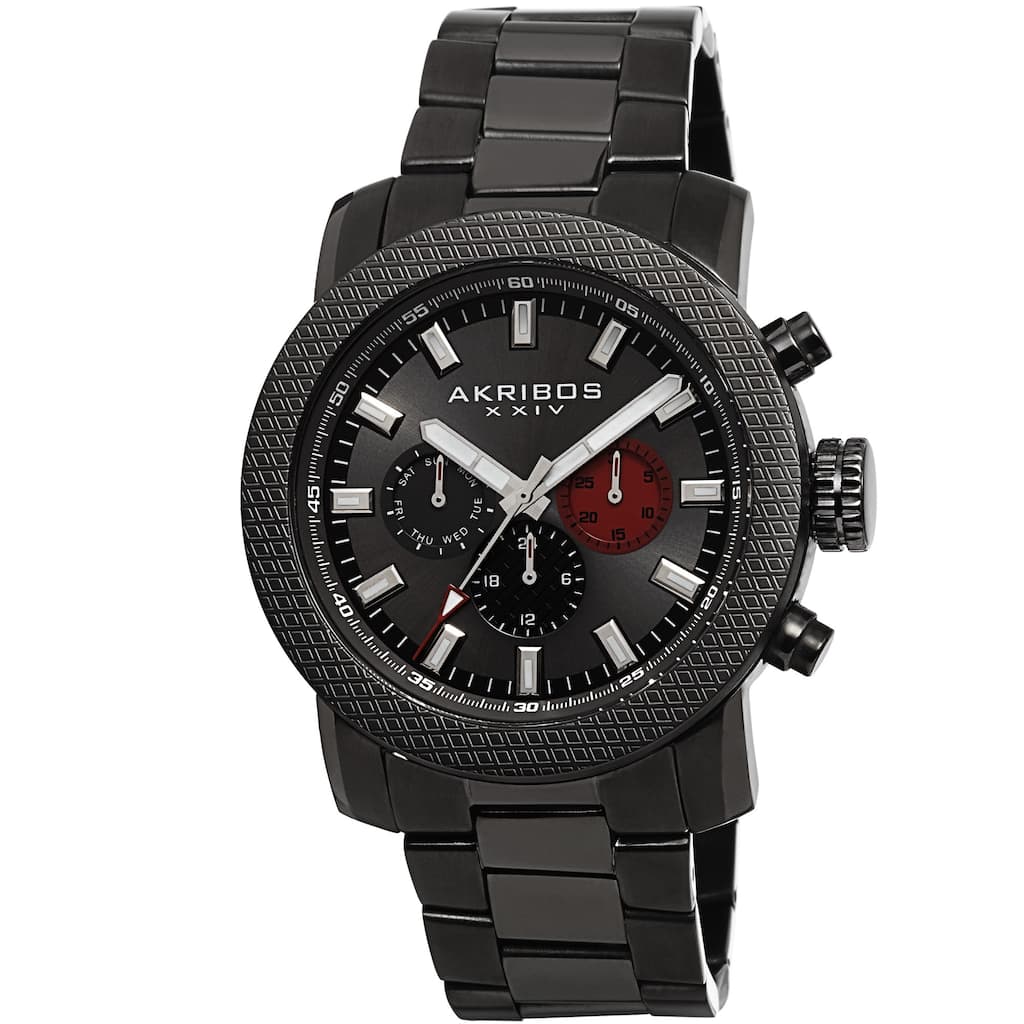 Akribos XXIV Men's Swiss Quartz Multifunction Stainless Steel Gun Bracelet Watch