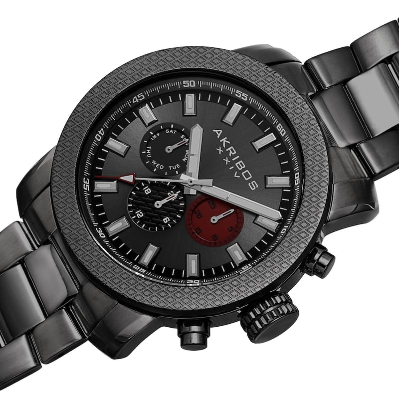 Akribos XXIV Men's Swiss Quartz Multifunction Stainless Steel Gun Bracelet Watch