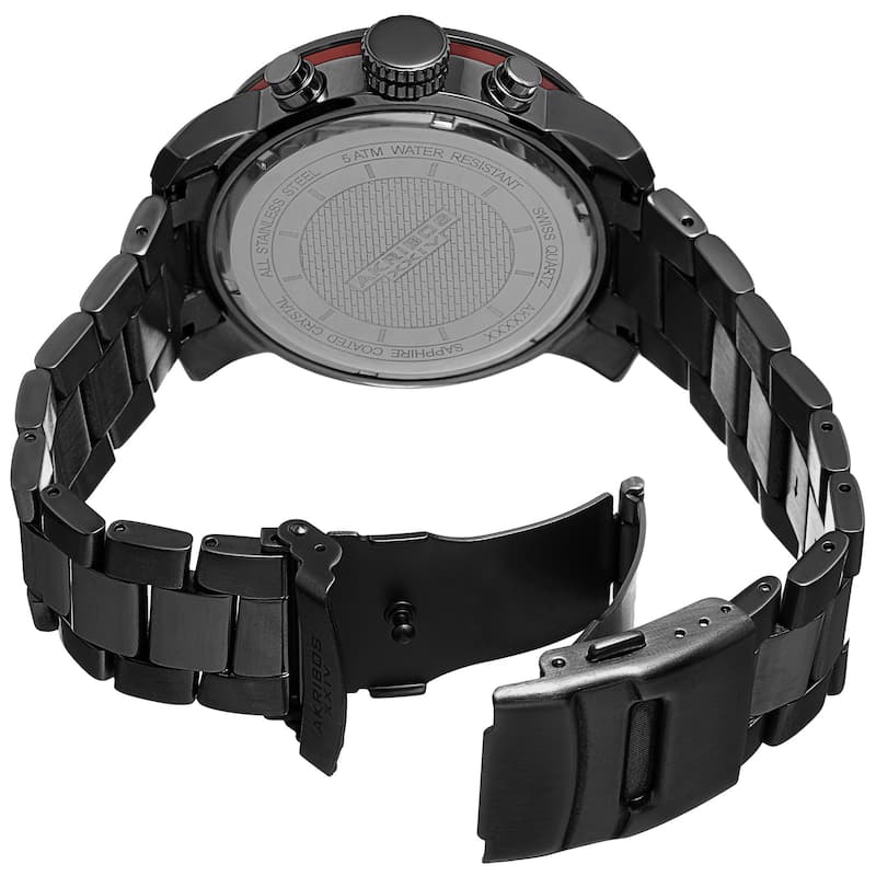 Akribos XXIV Men's Swiss Quartz Multifunction Stainless Steel Gun Bracelet Watch