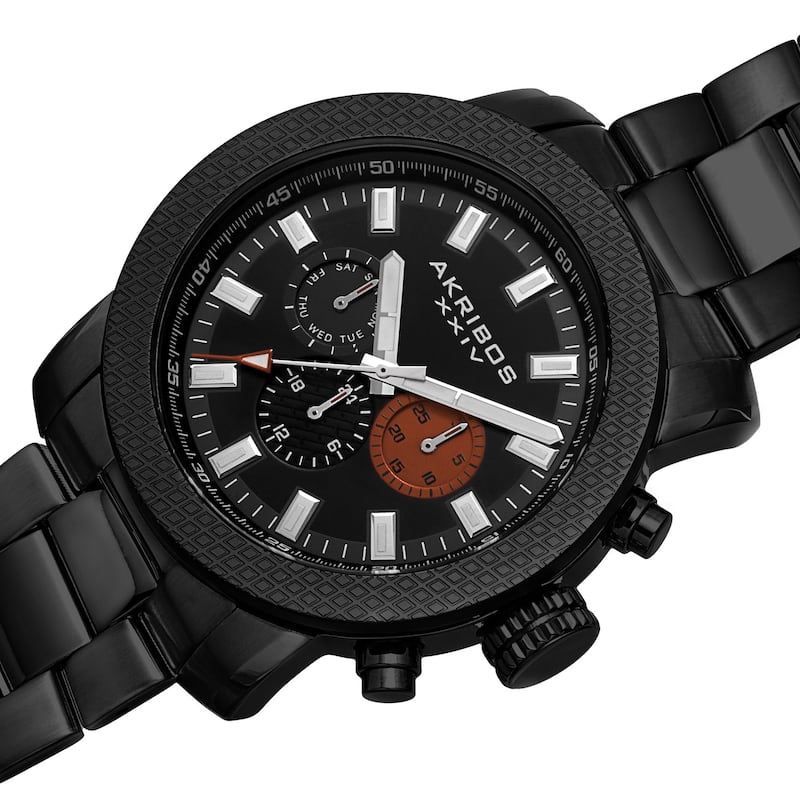 Akribos XXIV Men's Swiss Quartz Multifunction Stainless Steel Black Bracelet Watch