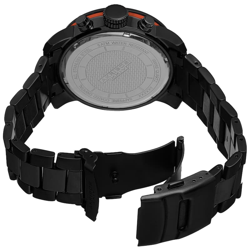 Akribos XXIV Men's Swiss Quartz Multifunction Stainless Steel Black Bracelet Watch