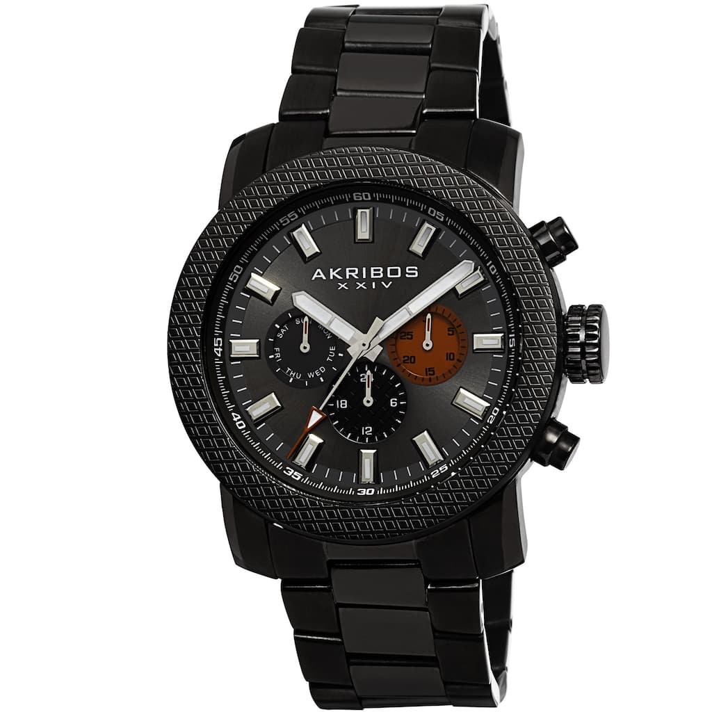 Akribos XXIV Men's Swiss Quartz Multifunction Stainless Steel Black Bracelet Watch