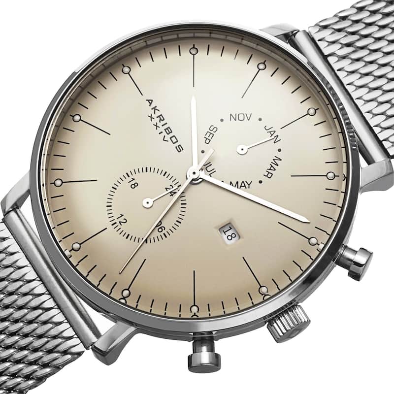 Akribos XXIV Men's Swiss Quartz Stainless Steel Mesh Silver-Tone Strap Watch