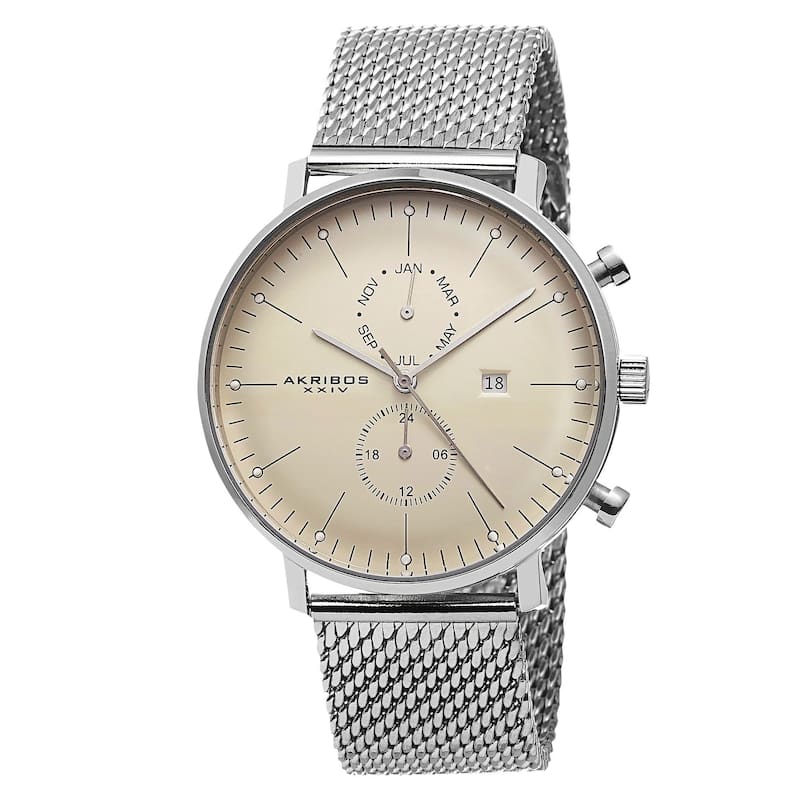 Akribos XXIV Men's Swiss Quartz Stainless Steel Mesh Silver-Tone Strap Watch