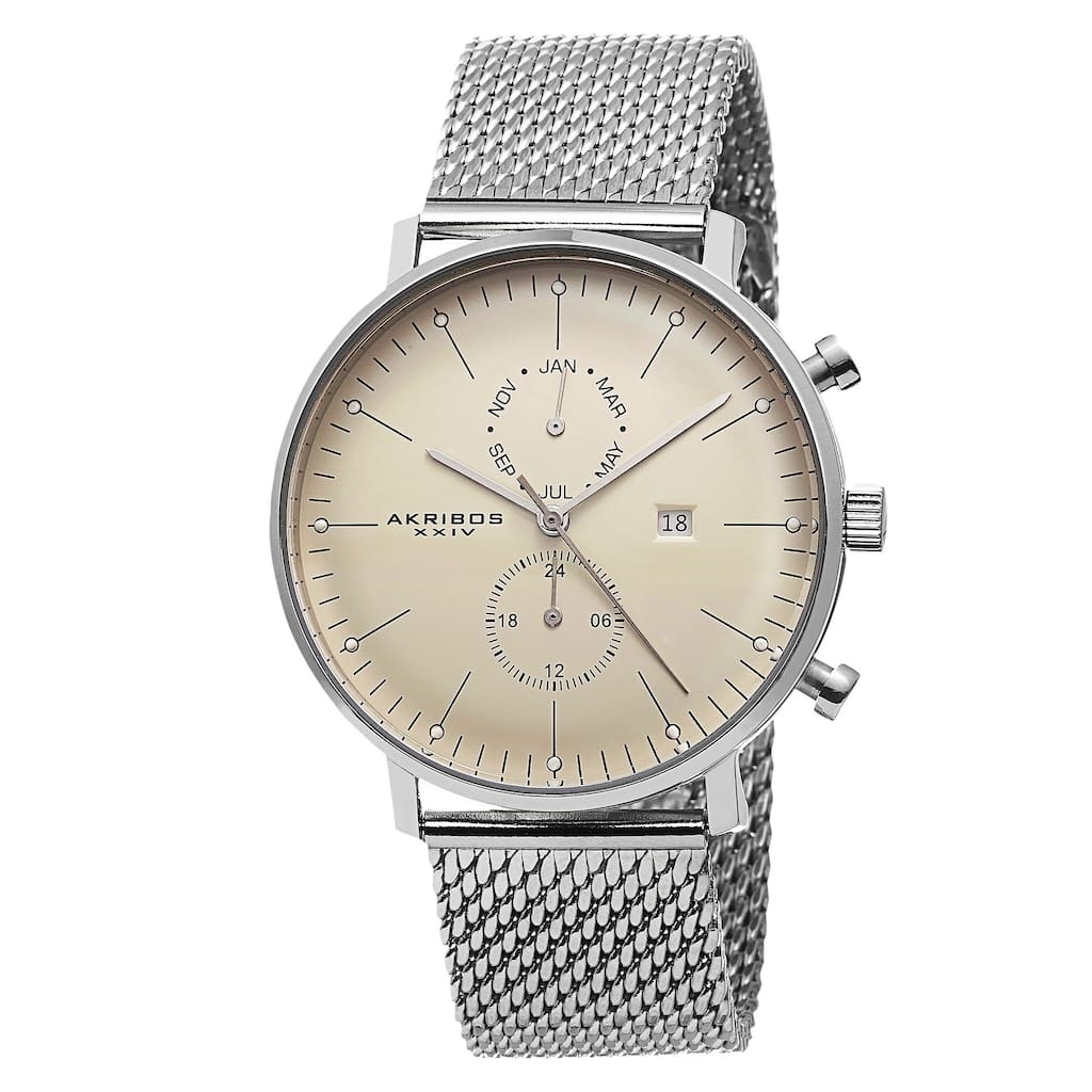 Akribos XXIV Men's Swiss Quartz Stainless Steel Mesh Silver-Tone Strap Watch