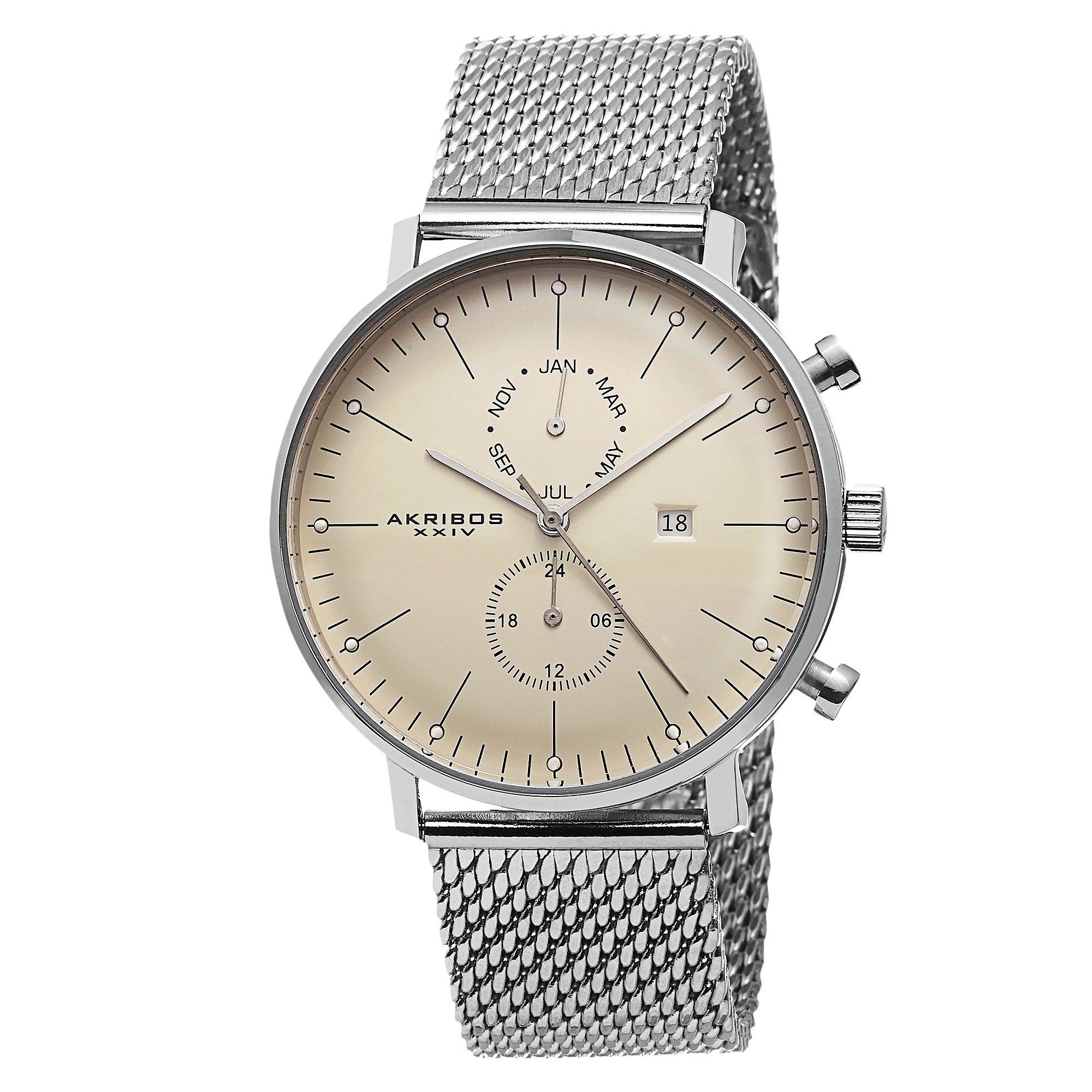 Akribos XXIV Men's Swiss Quartz Stainless Steel Mesh Silver-Tone Strap Watch