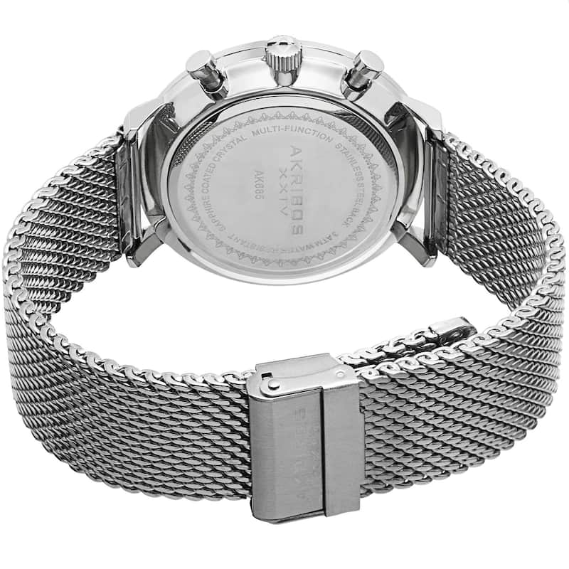 Akribos XXIV Men's Swiss Quartz Dual-time Stainless Steel Mesh Silver-Tone Strap Watch