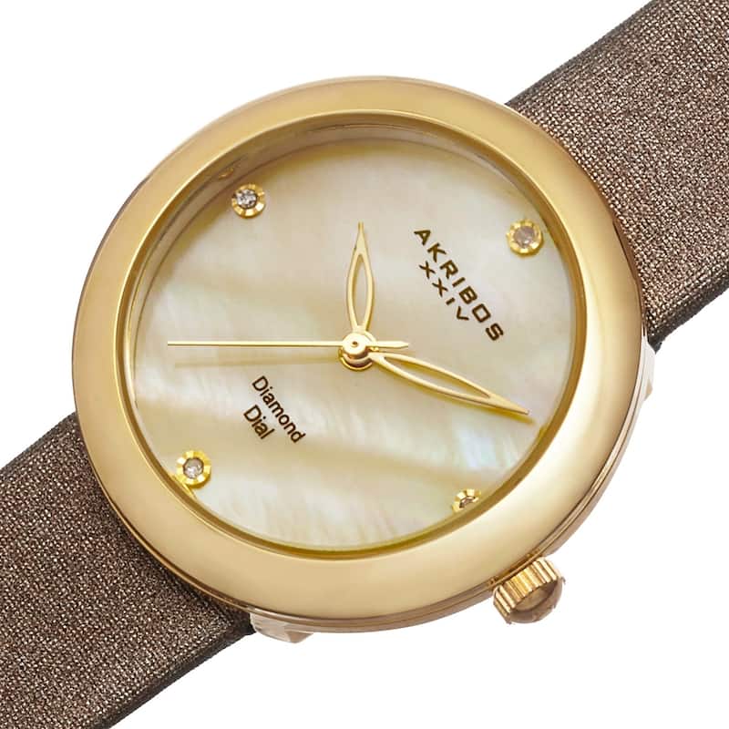 Akribos XXIV Women's Swiss Quartz Mother of Pearl Diamond Gold-Tone Strap Watch
